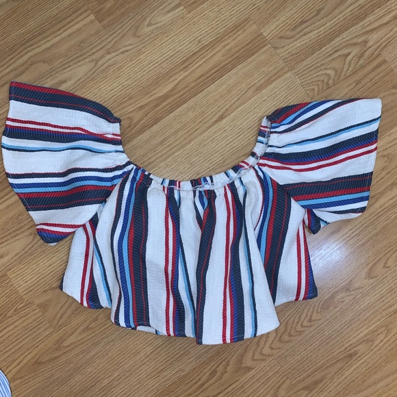 Lost + wander Azul Stripe Off Shoulder Crop Top - Picture 6 of 9